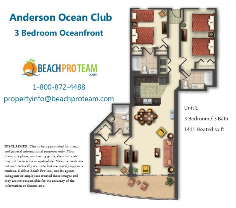 Anderson Ocean Club Floor Plan E - 3 Bedroom Oceanfront